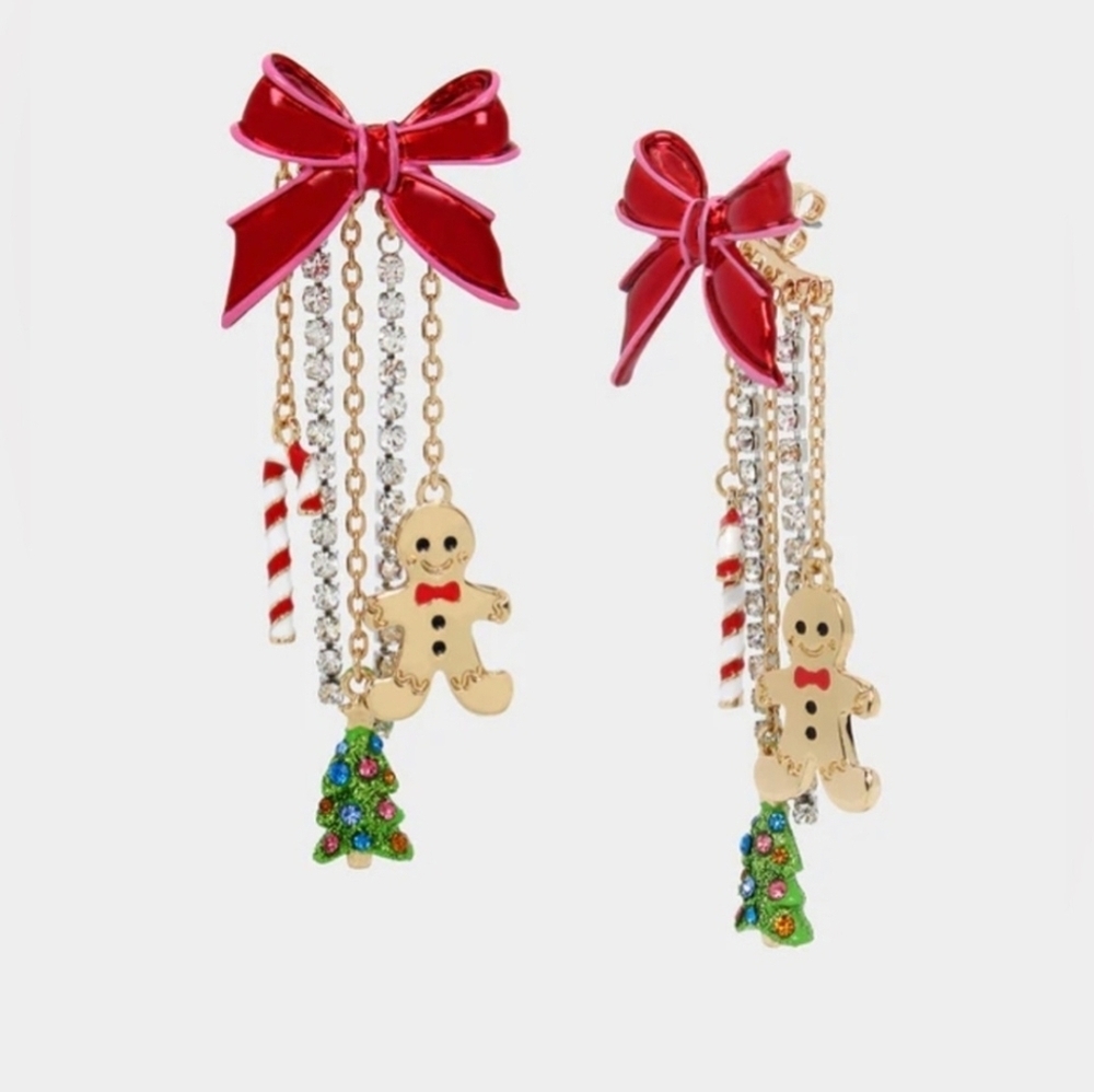 🎄▪️Betsey Johnson▪️ Holiday Candy Cane Chandelier Drop Convertible Earrings